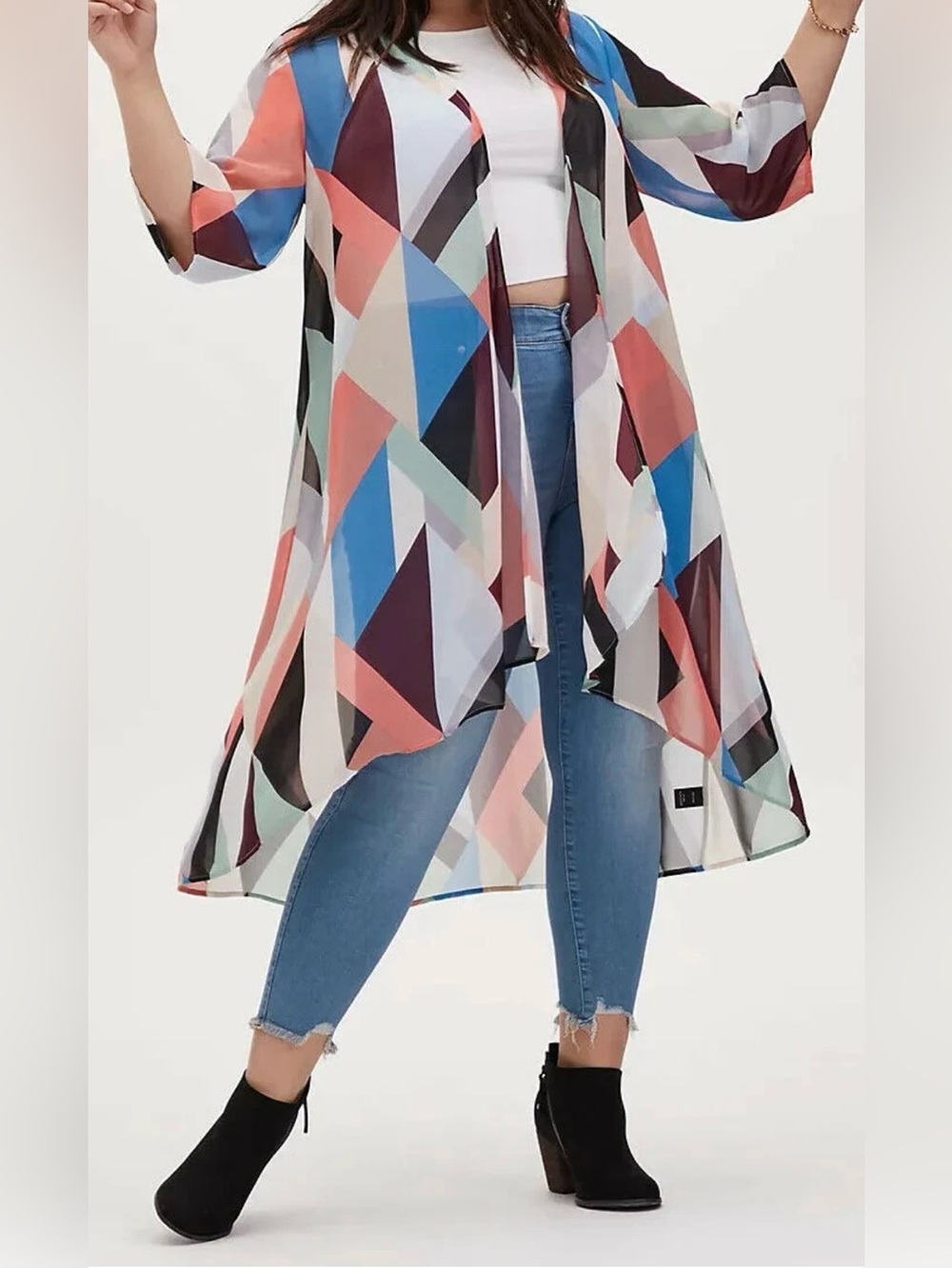 torrid Multicolor Geometric Sheer Kimono